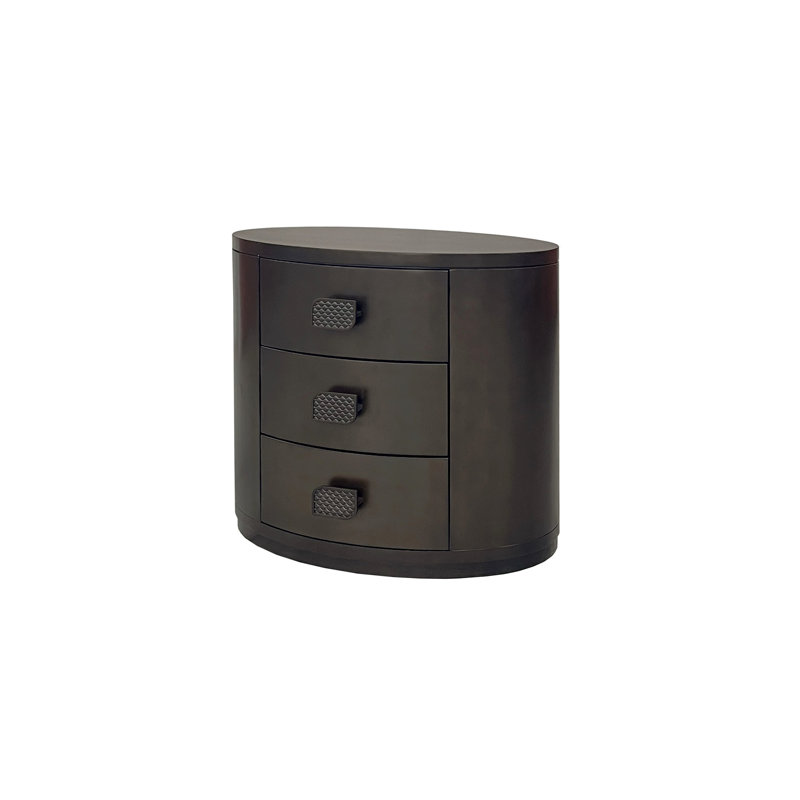Table de chevet ovale 3 tiroirs, finition en placage d'eucalyptus moderne, bois massif noir +, tiroir à fermeture silencieuse et silencieuse, plateau doublé en feutre pour bijoux, charge, profondeur 28 po, largeur 18 po, hauteur 26 po, élégance 79,5 lb
