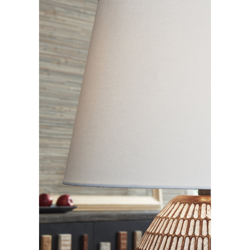 Distressed White Metal Table Lamp with Fabric Shade