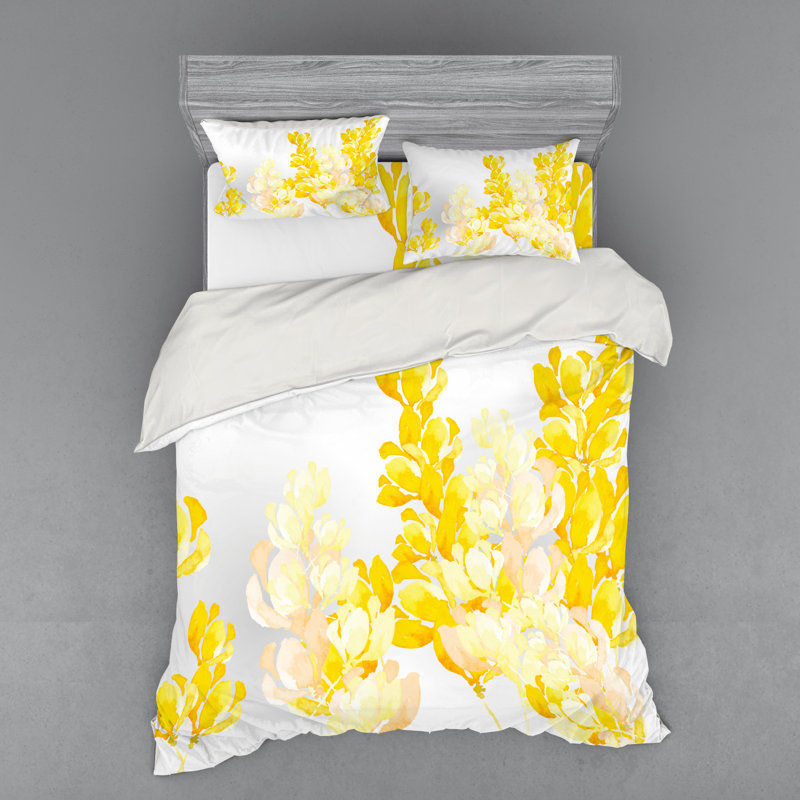 Ensemble de housse de couette jaune et blanc, Housse de couette grand + 3 pièces supplémentair
