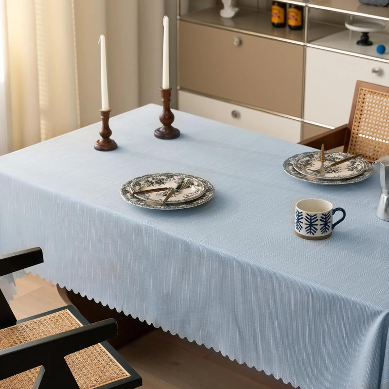 Woven Textured Wave Edge Solid Tablecloth 56" W X 120" L, 120" L x 56" W, Blue