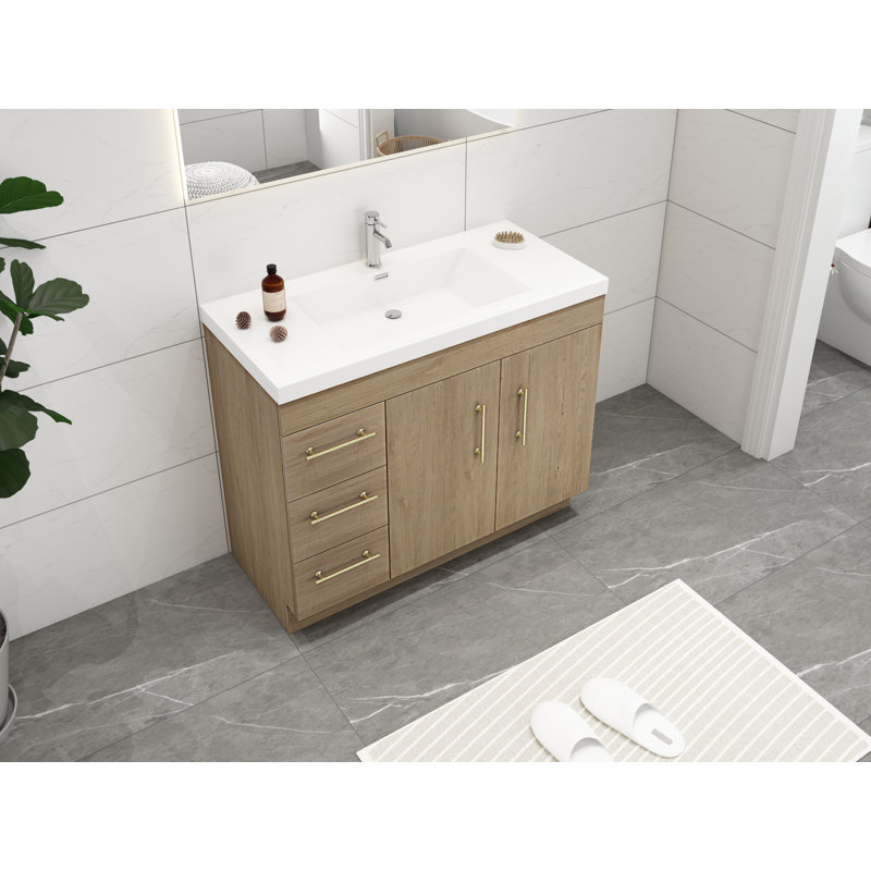 Carliss 42'' Single Bathroom Vanity with Acrylic Top, White/Oak, Gold