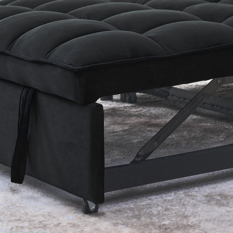 Canapé-lit convertible 3-en-1 avec fonction d'inclinaison, dossier réglable à 3 positions, canapé modulaire à 2 places avec poches latérales et coussins, velours noir de 54 po de largeur, idéal pour le salon et l’appartement
