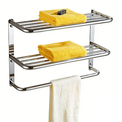 30-inch 3-Tier Bathroom Shelf with Towel Bar - Wall Mounted Storage Rack, Matte Black Metal Organizer for Towels, Toiletries & Decor, Space-Saving Multipurpose Bath Rack