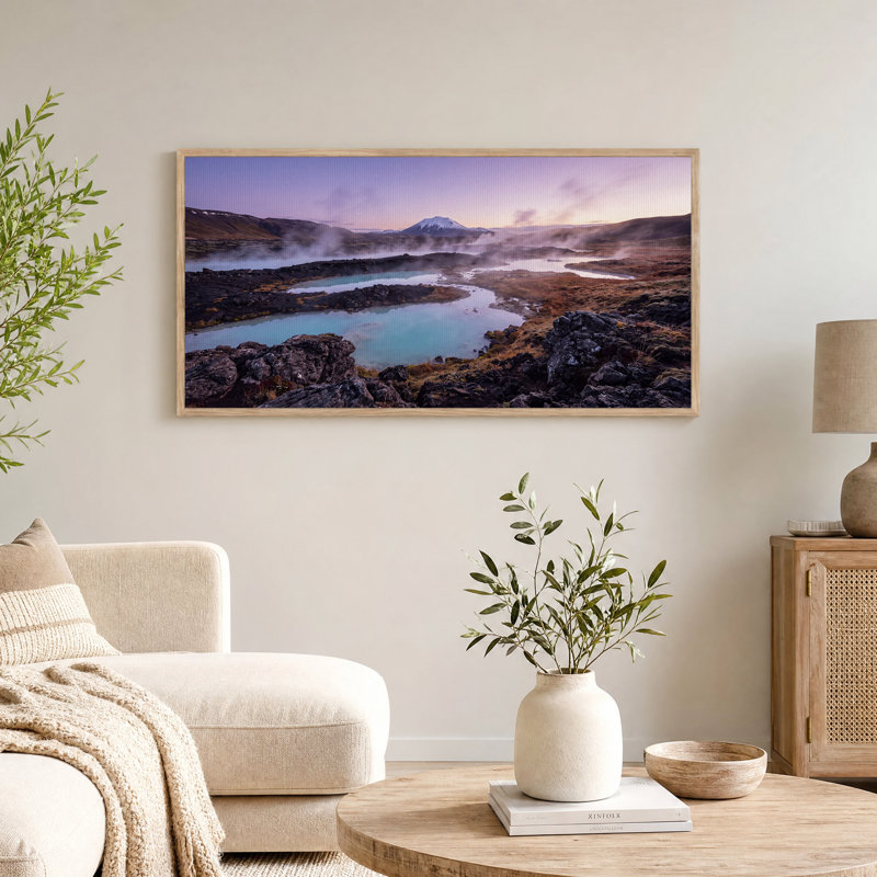 Steamy Turquoise Hot Spring And Snowy Mountain Canvas Wall Art
