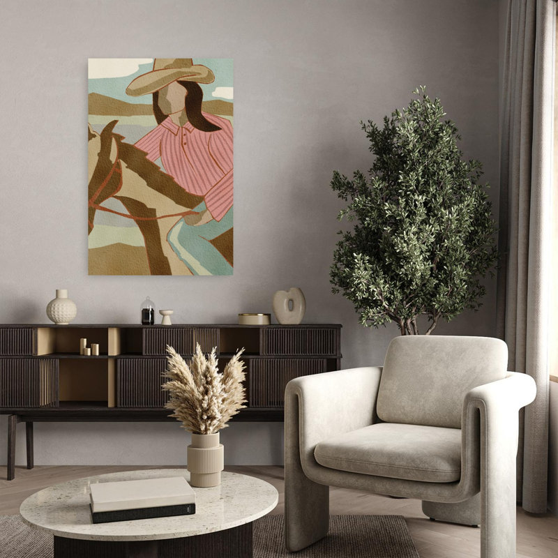 «Cowgirl Mountain Ride Peaceful Rustic Serene Horse Landscape Mountain», art mural