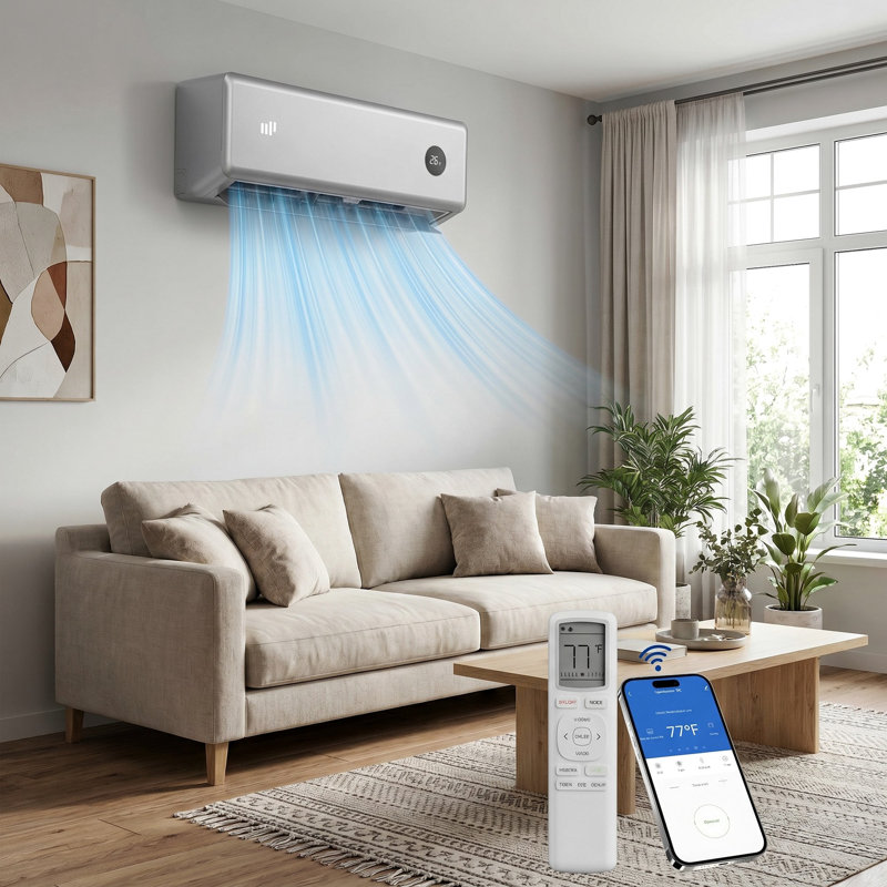 12000 BTU Mini Split AC/Heating System, 115V Silver Mini Split Air Conditioner