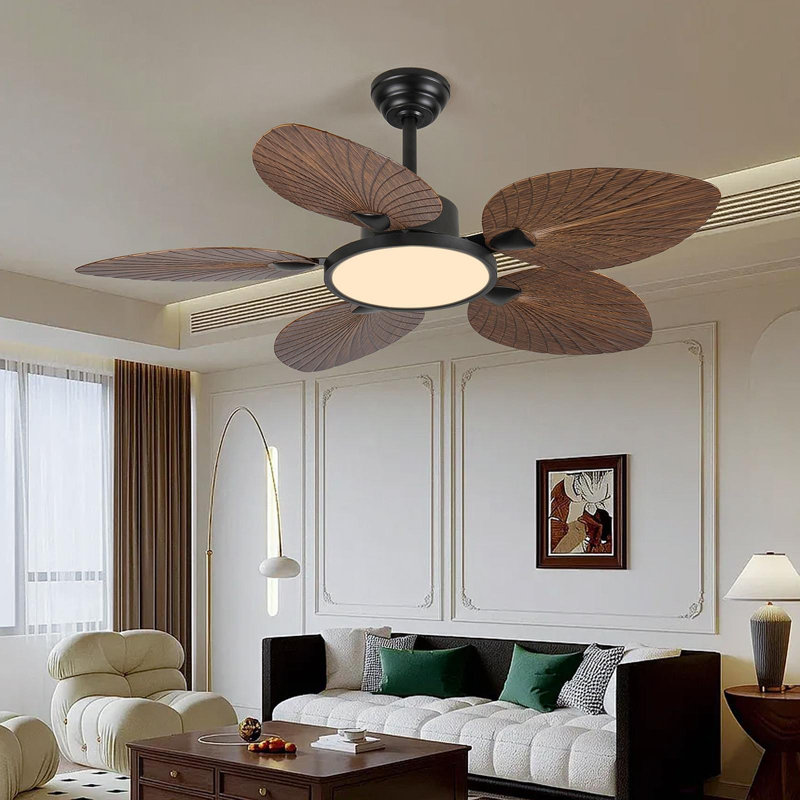 Ventilateur de plafond 52 pouces à feuilles de palmier tropical avec lumières et télécommande
