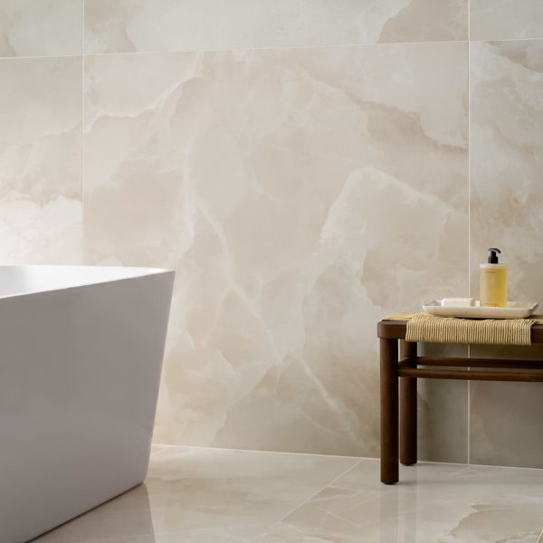 Kavira 8 in. x 0.35 in. Onyx Look Polished Porcelain Floor and Wall Tile Sample