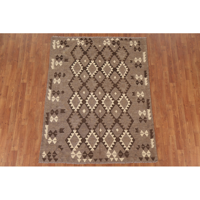 Tapis géométrique en laine brun Kilim 5 x 6