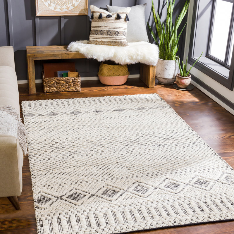 Tapis crème en laine tissé à la main Colin, Tapis de couloir 2 pi 6 po x 8 pi
