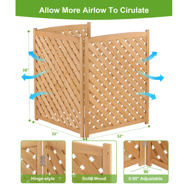 Écran de clôture pour climatiseur extérieur à 3 panneaux, clôture d'intimité en bois à l'extérieur, l 32 po x H 38 po