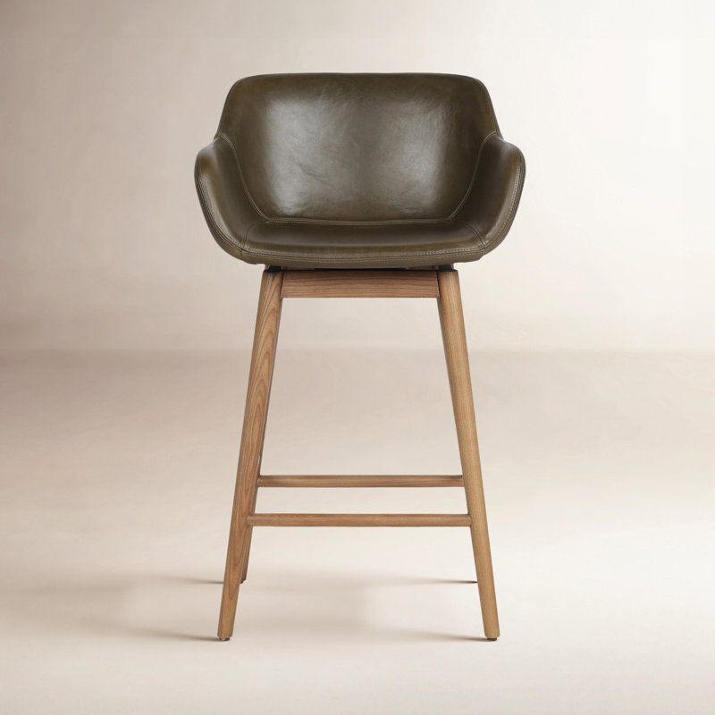 Hannah Swivel Stool, Counter Stool (26.5" Seat Height), Dulane Moss/Genuine Leather, Amber Ash