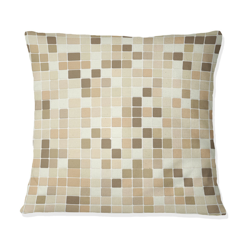 Carreaux de mosaïque moderne beige et gris IV - Coussin décoratif moderne, H 18 po x l 18 po