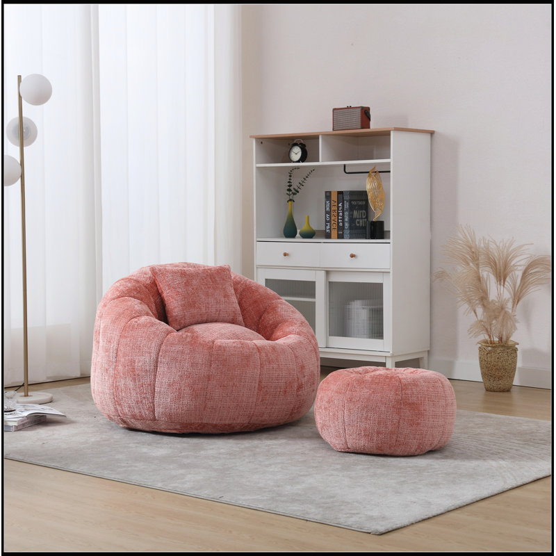 Chaise ronde moderne avec repose-pieds pour lire et se détendre, Rose