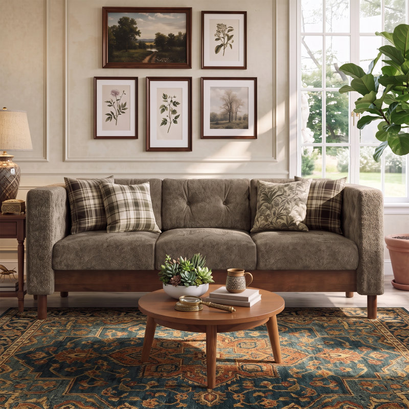 Canapé capitonné 3 places de 198 cm (78 po) avec coussins à ressorts ensachés, style moderne du milieu du siècle, accoudoirs carrés, idéal pour appartement, supporte jusqu'à 408 kg (900 lb).