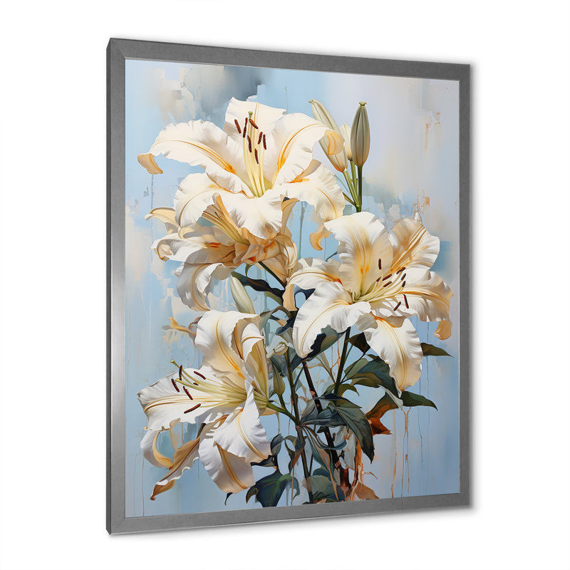 Lilies en fleurs II sur toile, Cadre simple argenté, H 20 po x l 12 po x P 1 po