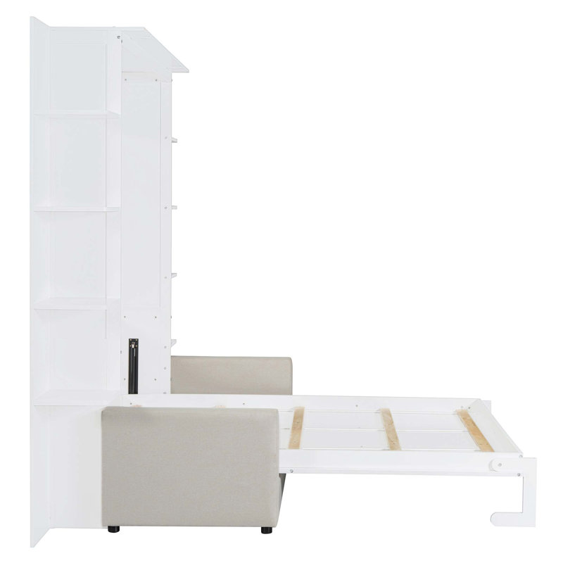 Lit escamotable peu encombrant avec canapé intégré, Blanc