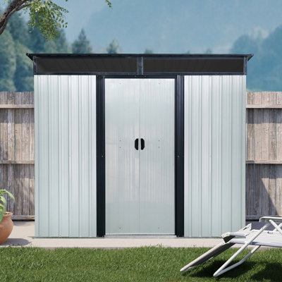 Rangement extérieur en métal de 8 pi x 6 pi avec membrane imperméable - pour le jardin, toit imperméable pour remise de jardin