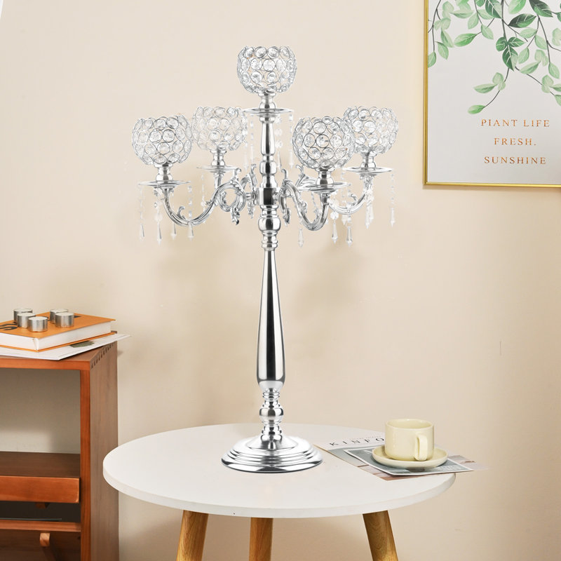 5 centres de table candélabre en cristal à 5 bras pour tables de mariage, d'une hauteur de 29,5 pouces, Argent argent, 1