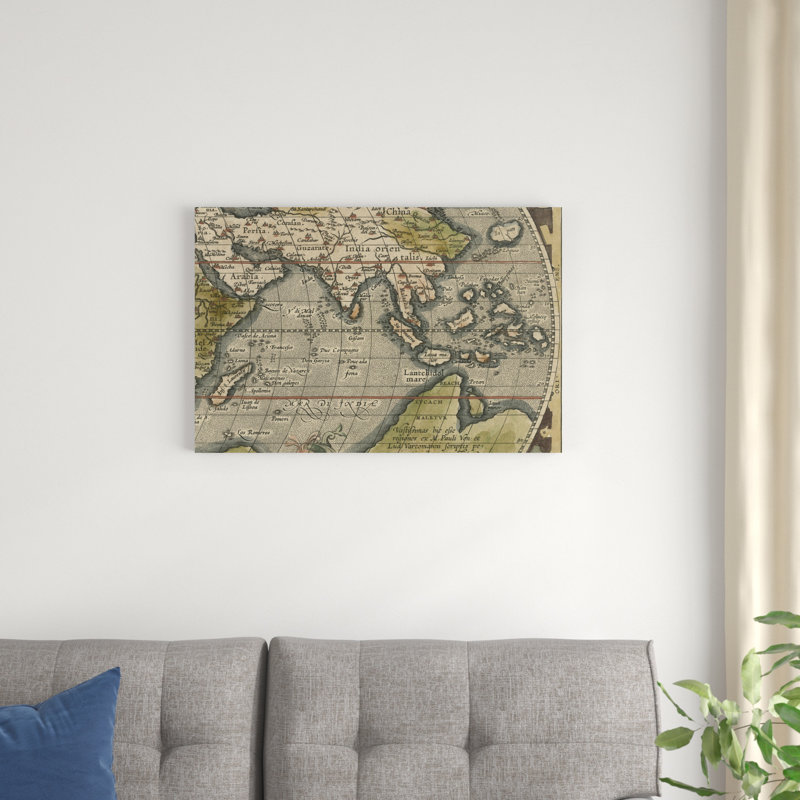 Mappemonde antique grille VI, H 20 po x l 30 po x P 1,25 po
