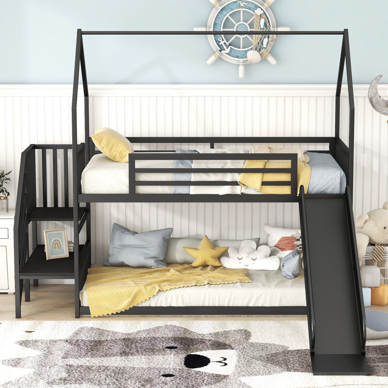 Parowan Twin Over Twin Metal Bunk Bed by Harper Orchard, Black