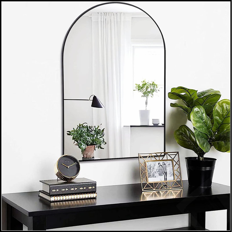 Miroir de salle de bain arqué en métal pour mur avec verre HD et cadre antirouille