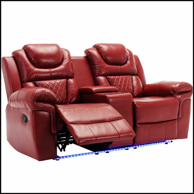 Causeuse de cinéma maison inclinable manuelle avec rangement escamotable, porte-gobelets et bande lumineuse à DEL pour le salon