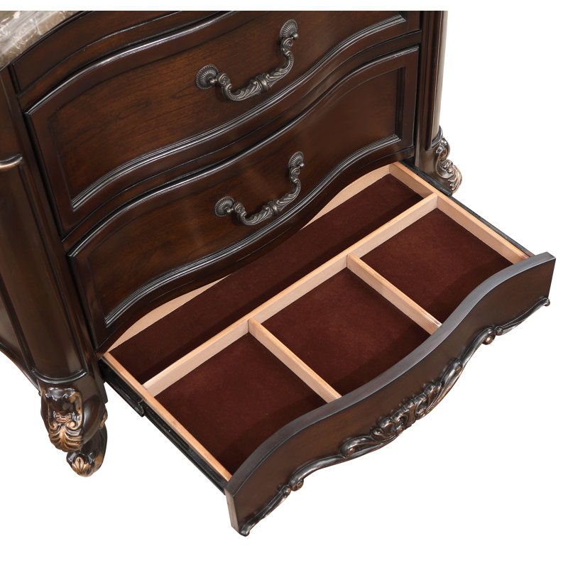 Constantine Dark Walnut and Marble Traditional 2-Drawer Nightstand