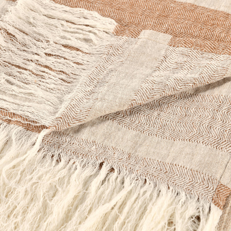 Crawford Hand Woven Throw Blanket, Brown Linen Striped