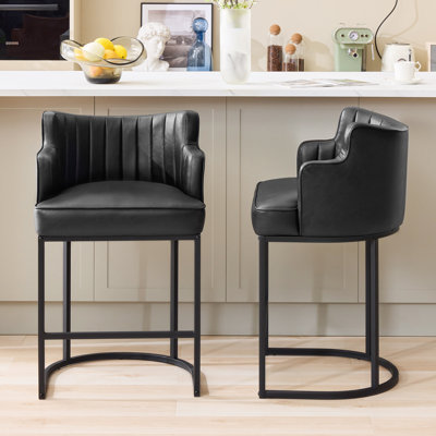 Tabouret de bar 36 po avec siège rembourré en similicuir noir 36 po