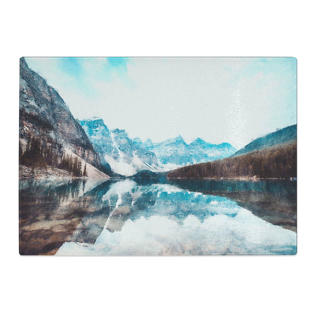 Tempered Glass Mountains & Forest by Lake Moraine Chopping Board