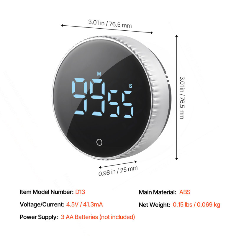 Digital Kitchen Timer Magnetic Countdown Countup Timer & Large LED Display