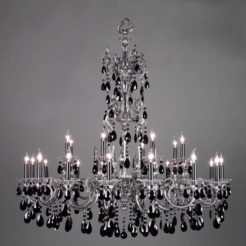 Style bougie classique/traditionnel 24 lumières lustre Via Lombardi, Argent millénium, Crystalique-Plus