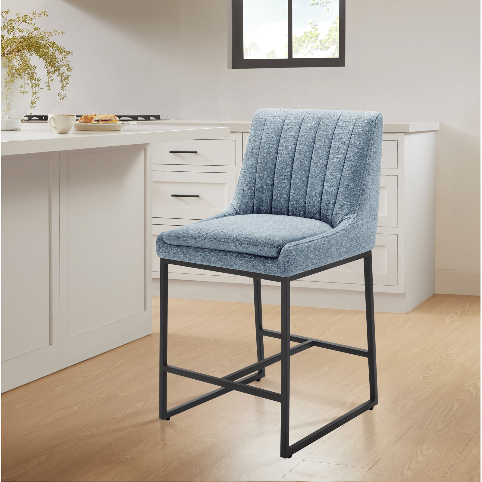 Winn 26" Bar Stool, Nathan Capri Blue Tweed