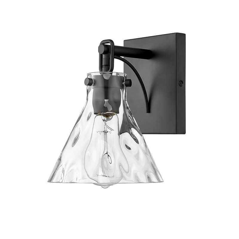 Grande applique à bras en acier avec verre d'eau 9,25 po Aafiya, Noir mat