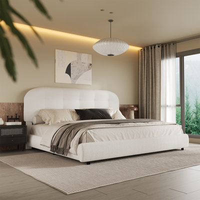 Lit plateforme tapissier avec tête de lit Boucle, base de lit Cloud, coins arrondis doux
