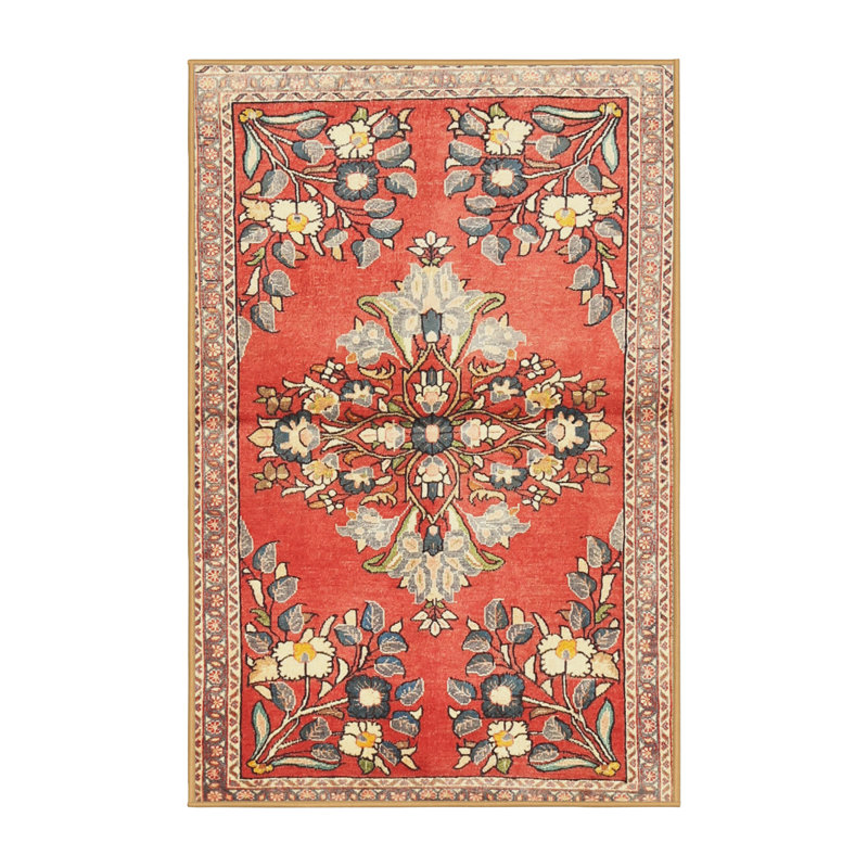 Tapis beige/vert/rouge traditionnel Travell, Rectangle 2 pi x 3 pi