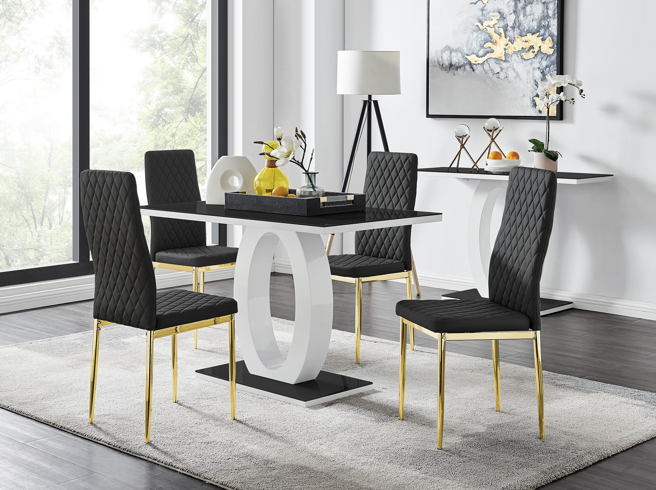 Scottsmoor Modern High Gloss Halo 6 Seater Dining Table Set with