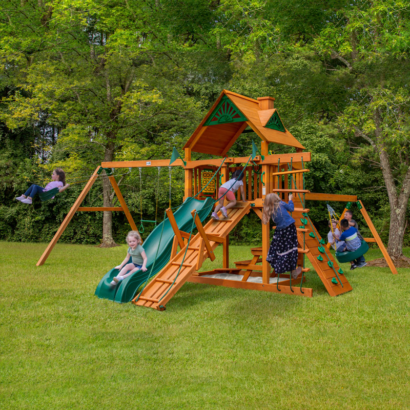 Cedar Wood Swing Set with Tire Swing and Picnic Table