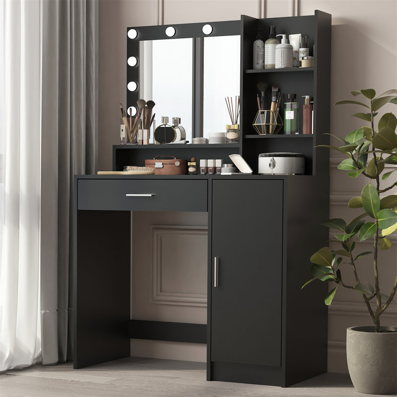 Bureau de coiffeuse avec miroir et lumière, Noir