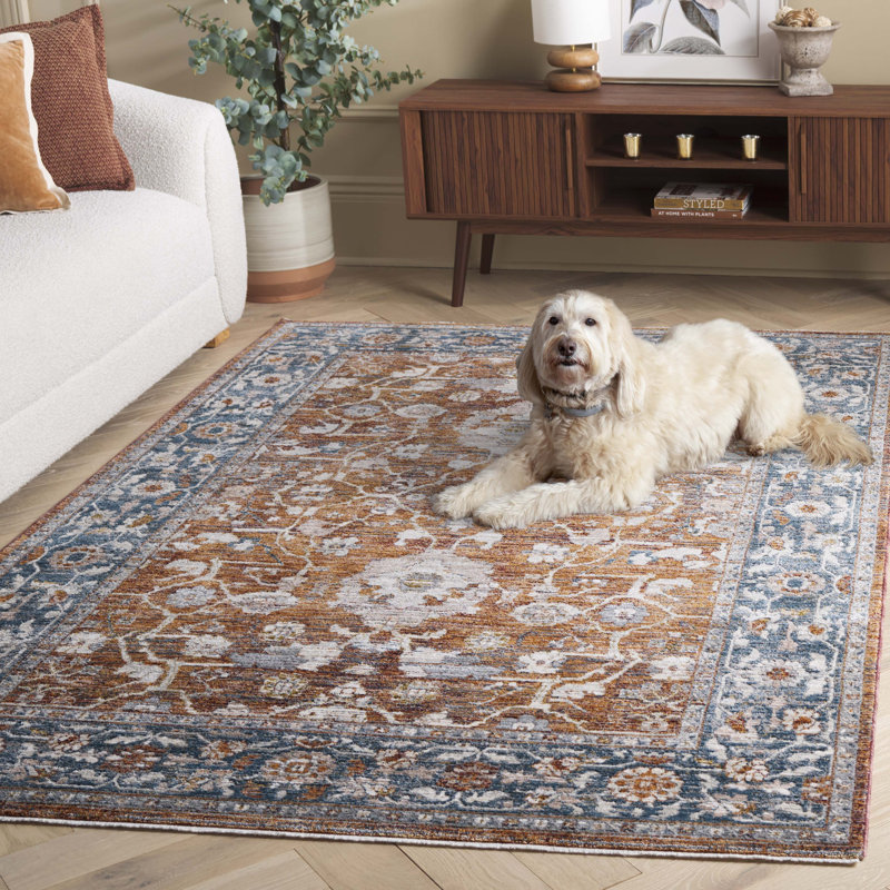 Tapis Heirloom 726 en rouille / bleu, Rectangle 5 pi 3 po x 7 pi 6 po