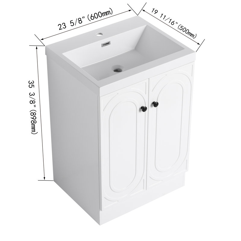 24" Single Sink Freestanding Bathroom Vanity Set, Floor Standing Bathroom Vanity With Resin Basin Sink Top, 2 Doors And 1 Adjustable Shelf