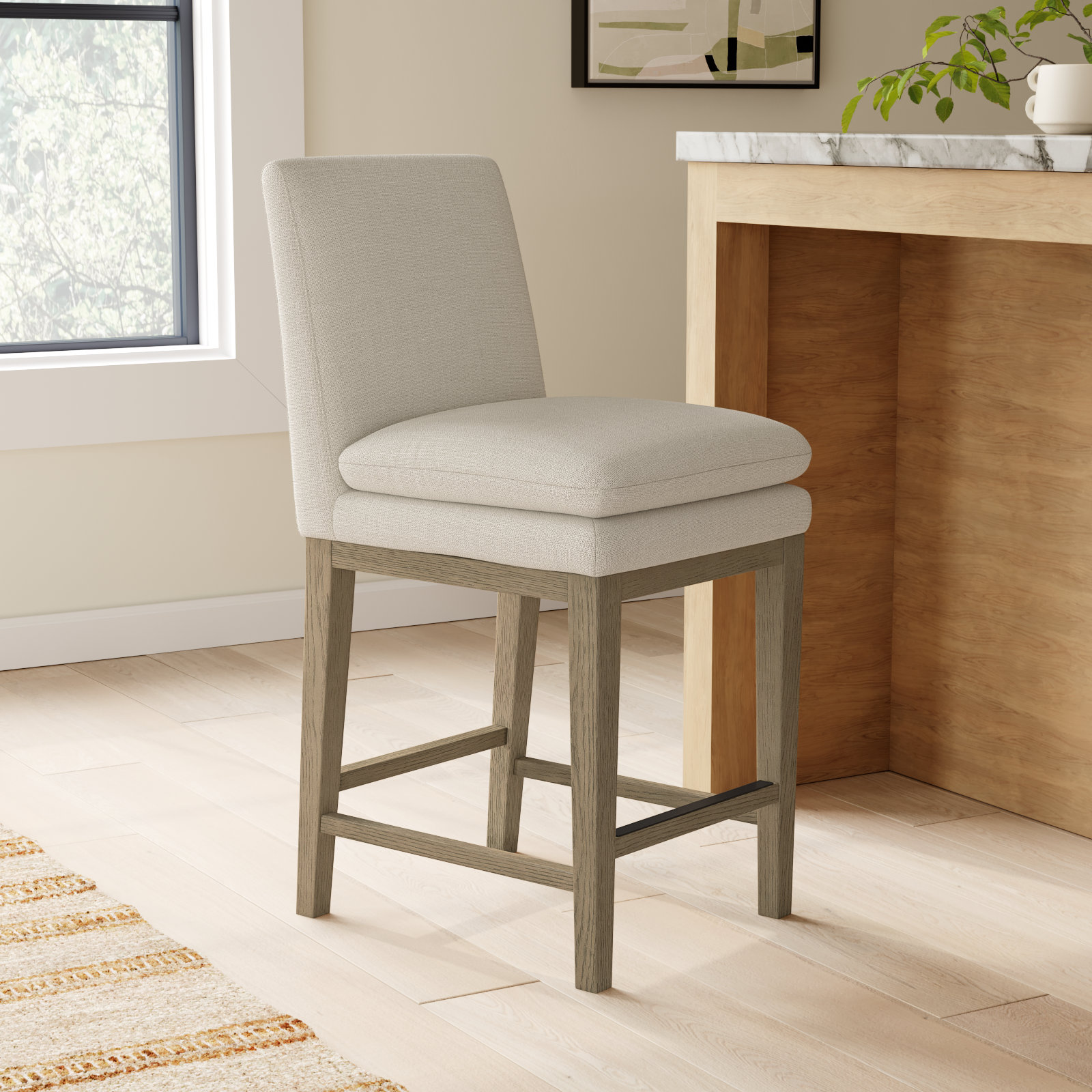 Bethea 26" Bar Stool, Effie Linen Performance Linen