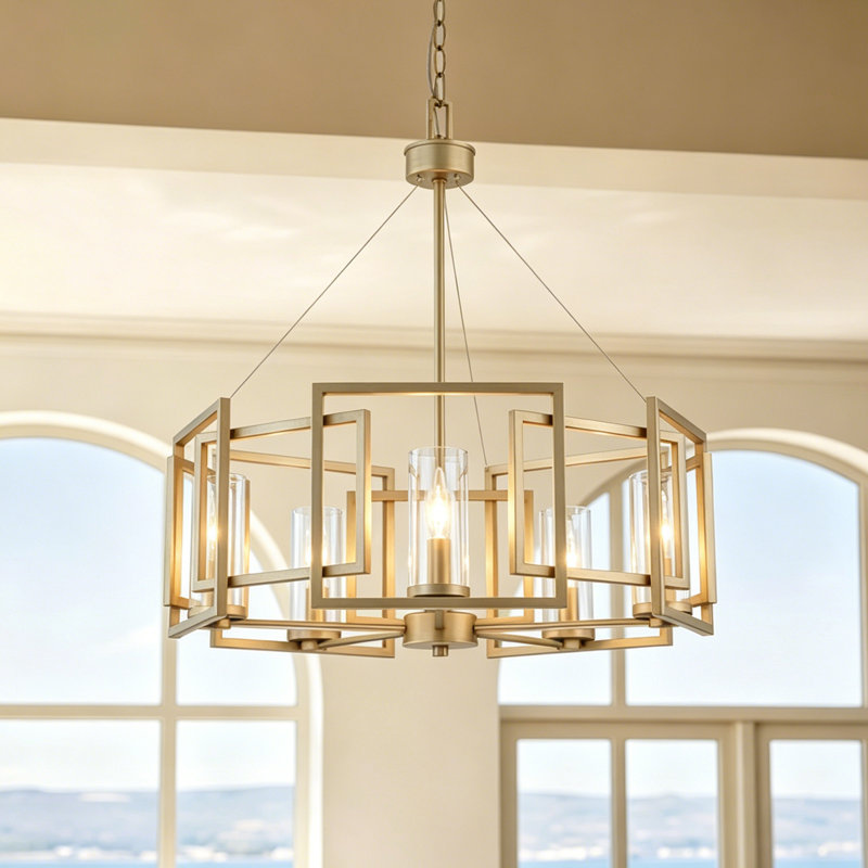 5 - Light Dimmable Glass Drum Chandelier