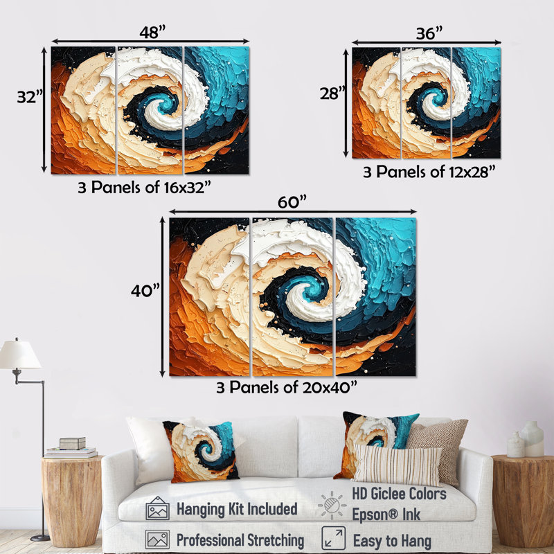 «Abstract Galactic Spiral Convergence I», ensemble d'art mural abstrait à vagues modernes, H 32 po x l 48 po