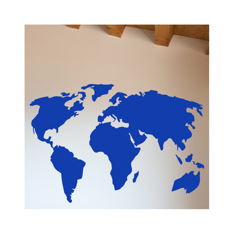 Décalcomanie murale carte du monde, H 22 po x l 32 po x P 0,01 po, Bleu foncé
