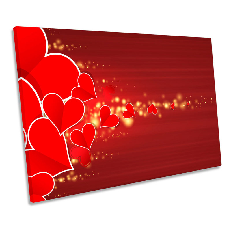 Red Love Hearts Abstract - Wrapped Canvas Print, 30.5cm H x 45.7cm W x 2cm D
