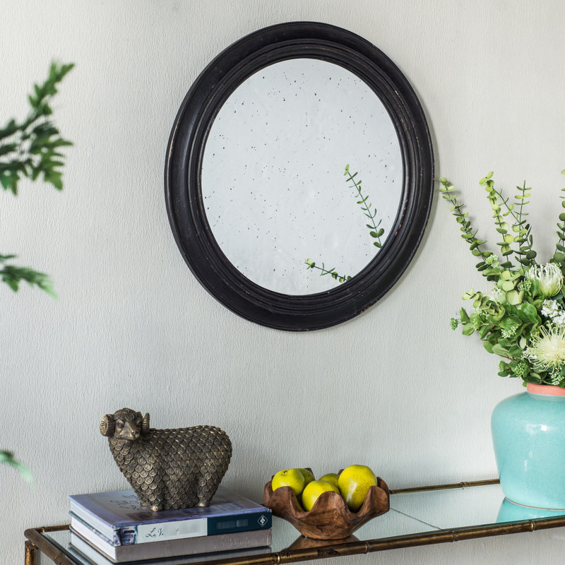 23.5" Wall Mirror With Wooden Black Frame, Antique Classic Grace For Living Area, Entrance, Bathroom, Office In Touch Room, Foyer, Bath,