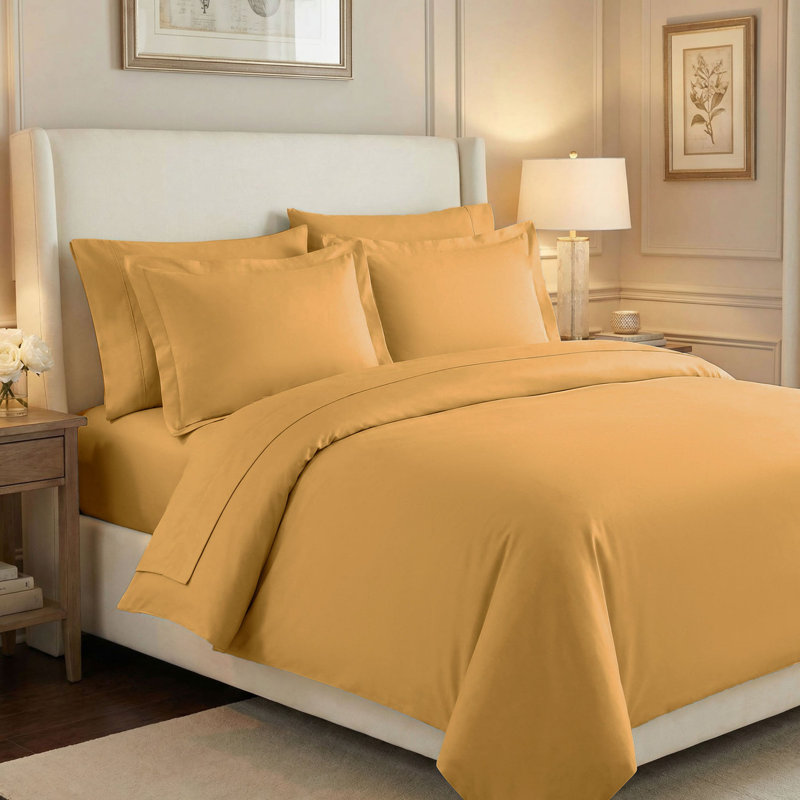 Edmont 530 Thread Count Certified Egyptian Cotton Blend Solid Duvet Cover Set with Pillow Shams, King / California King, Gold
