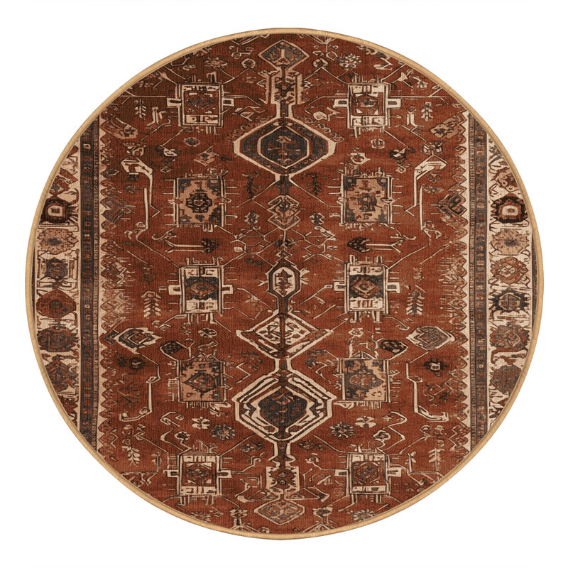 Tapis brun lavable à la machine, Rond 3 pi